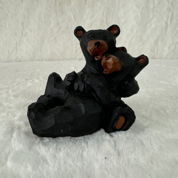 Slifka Other - Carved Black Bear & Cub Figurine By Slifka Hand-Painted Resin Cabin woodland